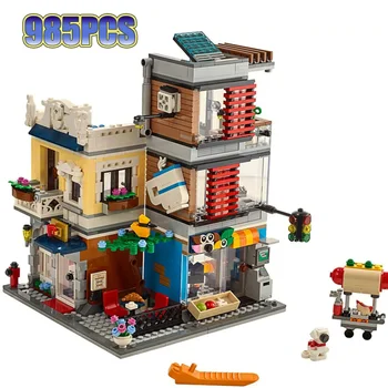 

City Creator 3 In 1 Townhouse Pet Shop & Cafe Toy Store Building Blocks Figures Model Sets Bricks Classic for Children Toys Gift