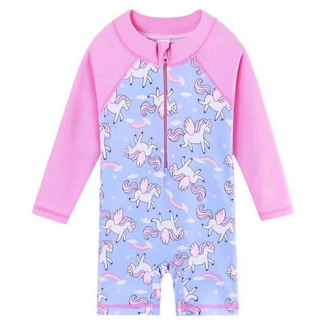 BAOHULU UPF50+ Print Baby Girl Swimsuit Long Sleeve Kids Swimwear One Piece Toddler Infant Bathing Suit for Girls Boys Children S297 blue unicorn