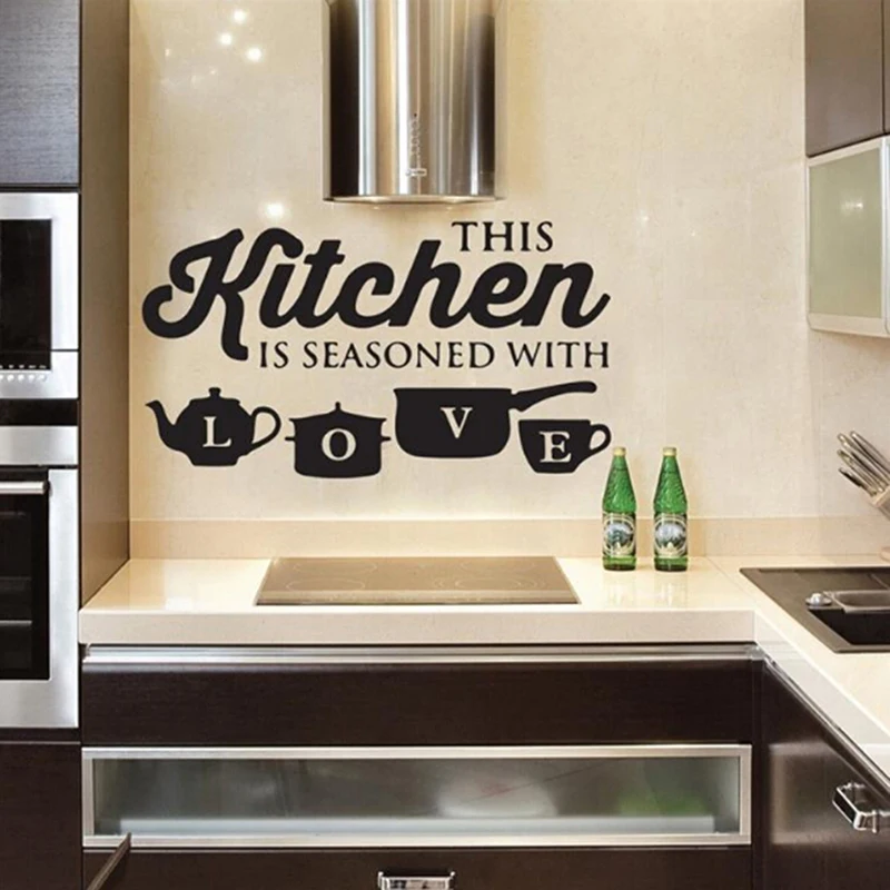 

Letters THIS KITCHEN IS SEASONED WITH LOVE Wall Stickers For Restaurant Home Decoration Removable Decals Art DIY Black Sticker