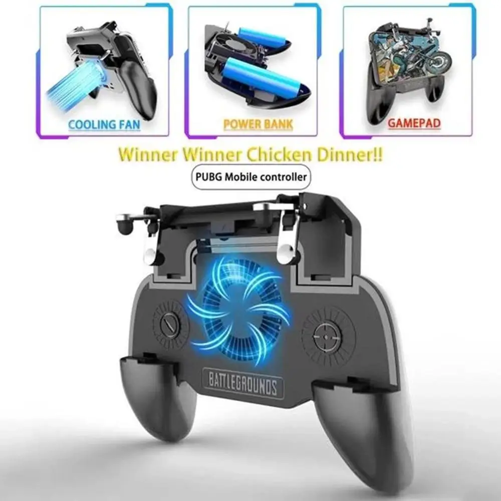  Finger PUBG Game Controller Gamepad Trigger Shooting Free Fire Cooling Fan Gamepad Joystick For IOS