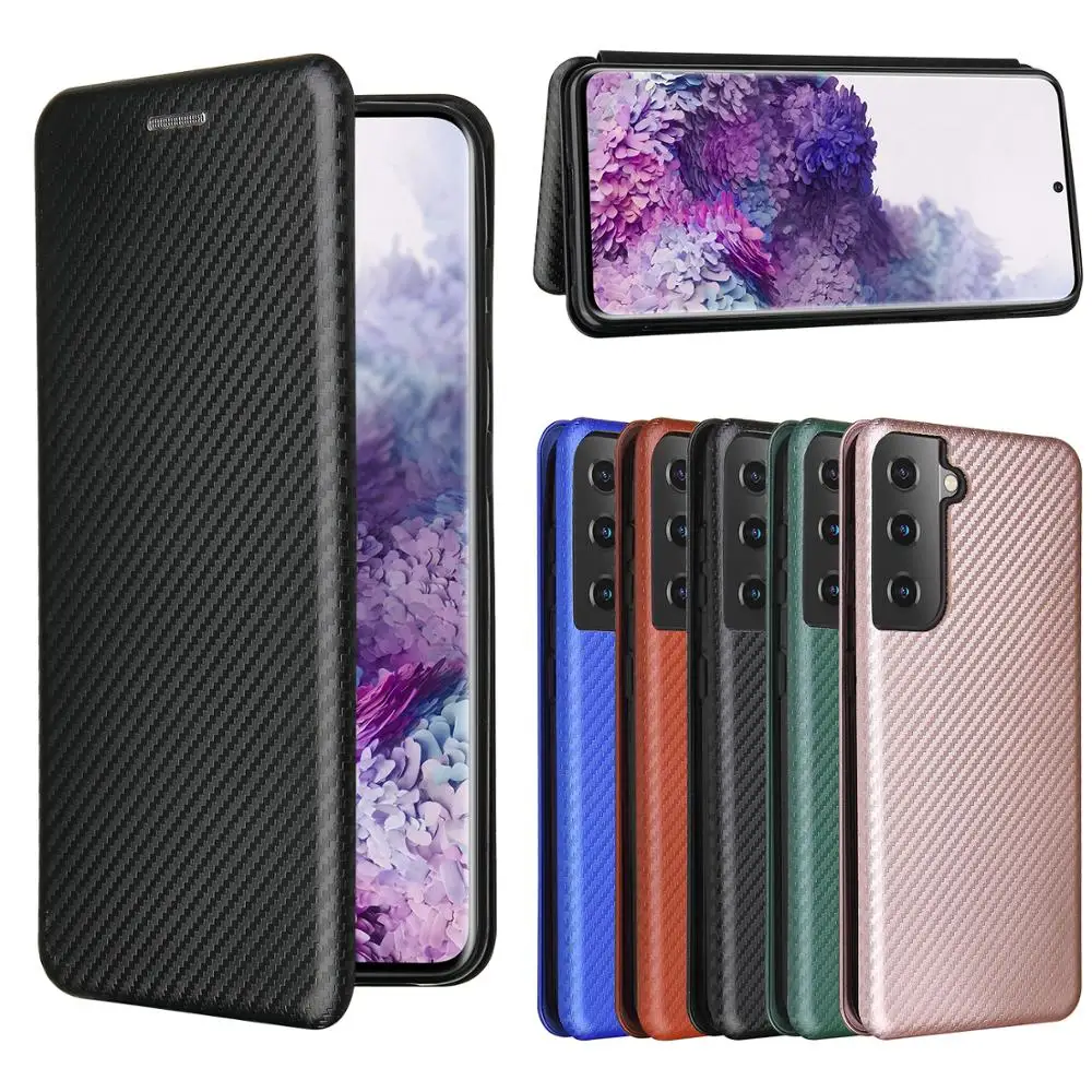 Per Samsung Galaxy S21 Custodia 5G Custodia In Pelle Flip In Fibra Di Carbonio Per Samsung Galaxy S21 Galaxy S21 S 21 5G Custodia Cover 6.3"