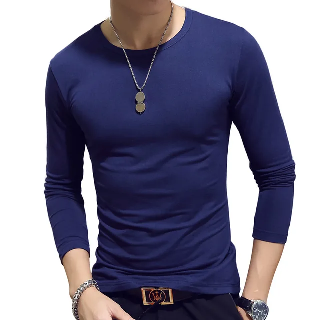 T Shirt Simple Long Sleeve Spring Autumn Morality Men's T-shirt Sets V-neck Solid Polyester White Grey Blue T Shirt Men Tees New Dark Blue