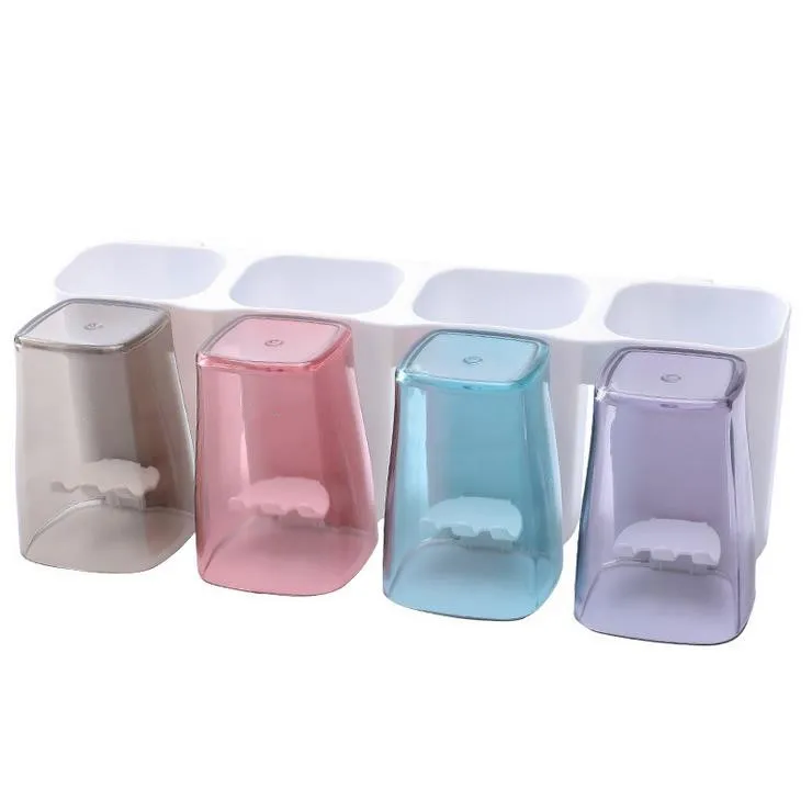 Four Toothpaste Toothbrush Holder Bathroom Wall Mount Stand Storage Organizer Rack - Color: Four