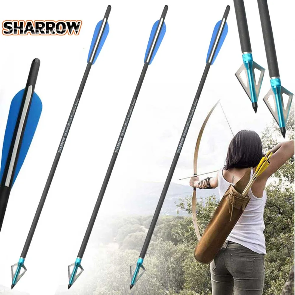 

6pcs Carbon Arrow 18/20/22 inch Blue Bladehead Crossbow Arrows Mix Carbon Steel fixed Arrows Outdoor Traditional Bow Sports