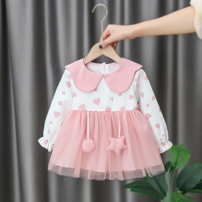 

Cotton Fashion baby girls clothes Dress Princess Color Patchwork Sheer Mesh Ball Gown Girl Birthday Party Dress