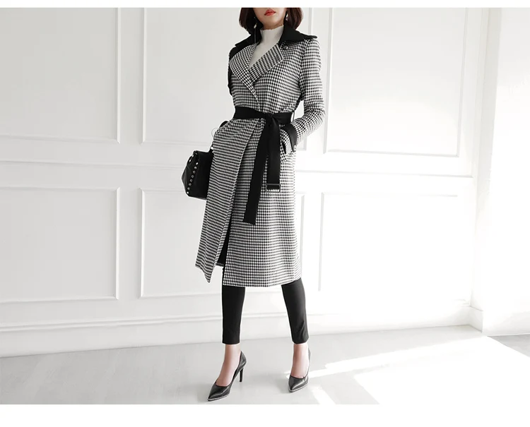 H Han queen женский зимний элегантный винтажный Тренч с гусиными лапами двубортное сшитое с ремешком трапециевидный Тренч Рабочая одежда