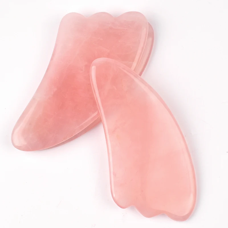 2 шт., лицевой Gua Sha скребок для кузова, натуральный розовый кварц, Guasha, доска, массажер для лица, спины, головы, спа, иглоукалывание, инструмент для снятия морщин