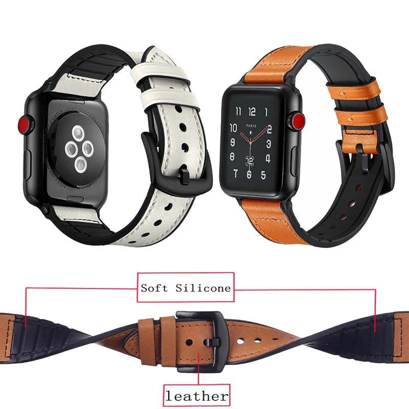 

Silicone Vintage Leather Watchband for apple watch 5 4 bands 44mm 40mm 42mm 38mm Classic Strap for iwatch Series 3 2 1 Bracelet