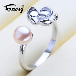 FENASY пресноводный жемчуг квадратное милое кольцо Регулируемый кольцо из стерлингового серебра 925 кольца из натурального жемчуга для женщин
