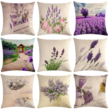 

1 Pcs Lavender Pattern Cotton Linen Throw Pillow Cushion Cover Car Home Sofa Bed Decorative Pillowcase Funda Cojin Pillows 40659