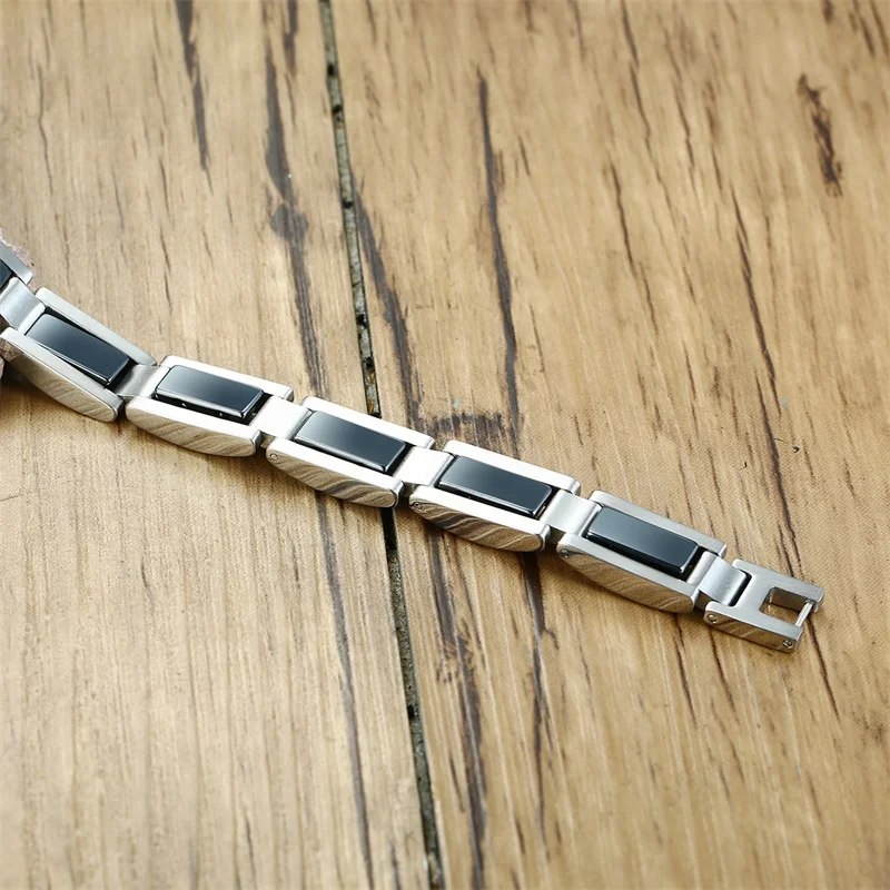 Exquisite Black Gallstone Stainless Steel Simple Fashion Bracelet For Men Energy Bracelet Bangles Good For Banquet As Men's Gift 5