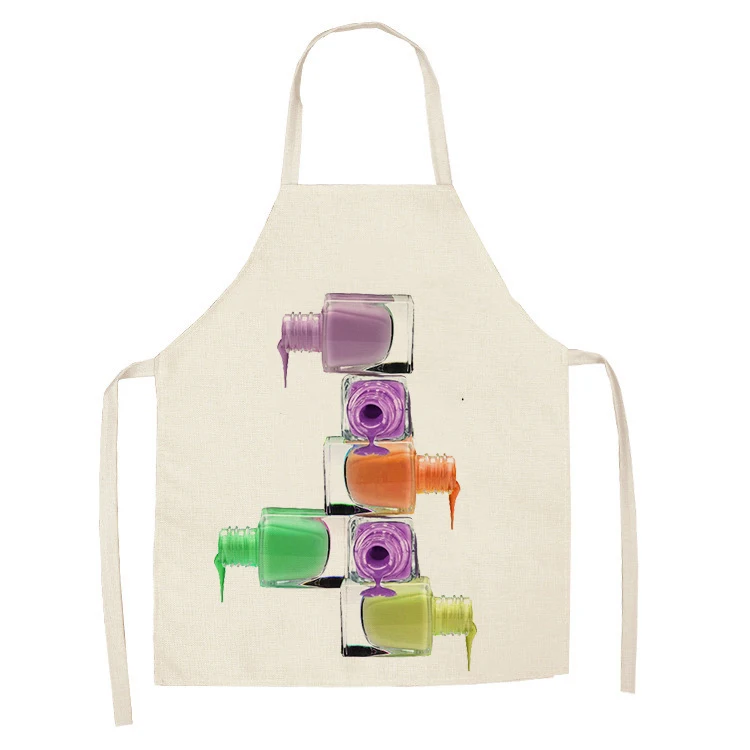 1Pcs Kitchen Apron Nail Polish women perfume Printed Sleeveless Cotton Linen Aprons for Men Women Home Cleaning Tools WQTF04