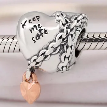 

Original Rose Chained Heart With Keep Me Safe Beads Fit 925 Sterling Silver Bead Charm Bracelet Bangle Diy Jewelry