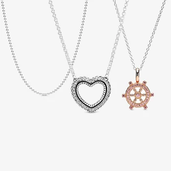 

2020 New 925 Sterling Silver Pave Snake Chain Pattern Open Heart Pendant Necklace Polished Ball Chain Necklace Jewelry gift