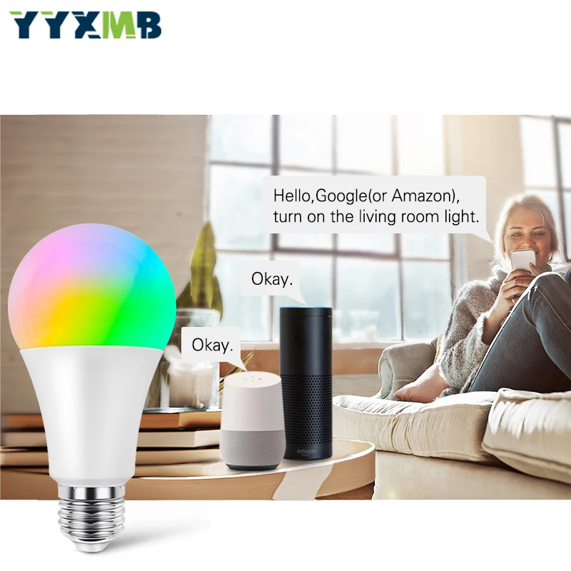  YYXMB LED lamp Smart tuya WiFi E27 9W Light Bulb RGBCW Dimmable Compatible Amazon ECHO/Google Home/ - 32654565206