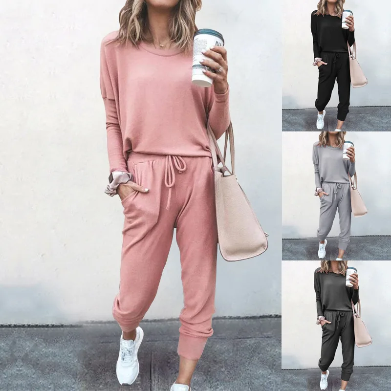 

Autumn Loose Solid Color Long-sleeved Casual Suit 2-piece Set European and American Women's Clothing