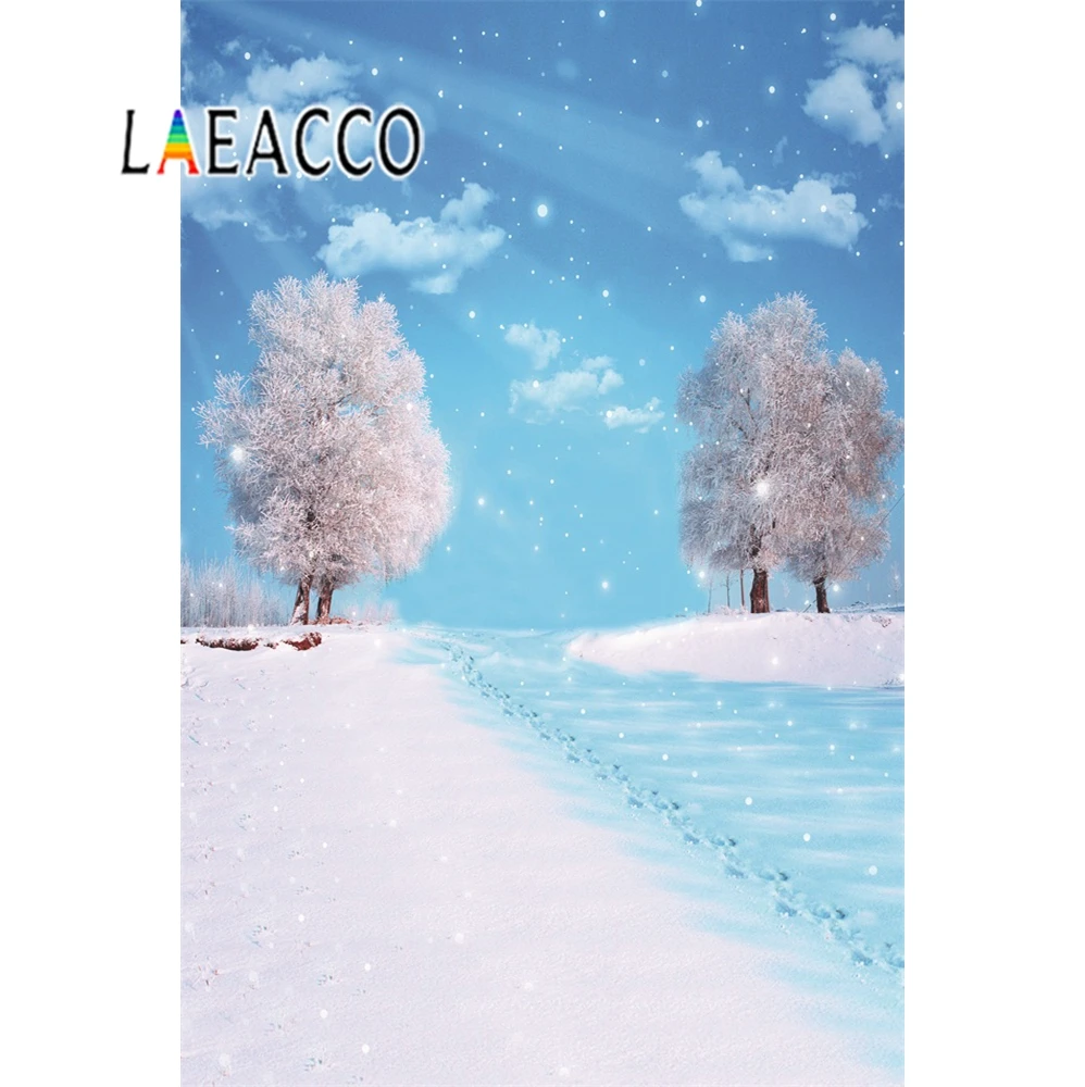 Laeacco голубое небо снег река деревья фотографические фоны зима Natrure декорации
