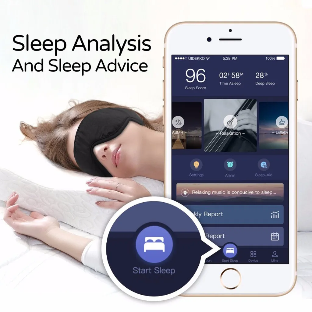 Наушники для сна Sleepace, удобная моющаяся маска для глаз со звукоизоляцией/шумоподавлением, наушники Smart App, пульт дистанционного управления