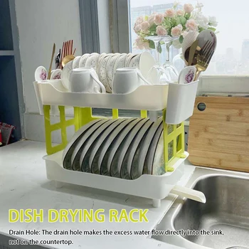 

Castor Double Layers Drainer Utensil Cutlery Desktop Home Kitchen Large Capacity Dish Drying Rack Bathroom Storage Organizer