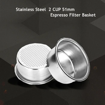

4PCS High Pressure Breville Delonghi Krups Coffee Machine Filter Basket Pod Double Cup Stainless Steel Single Layer 51mm 2-Cup