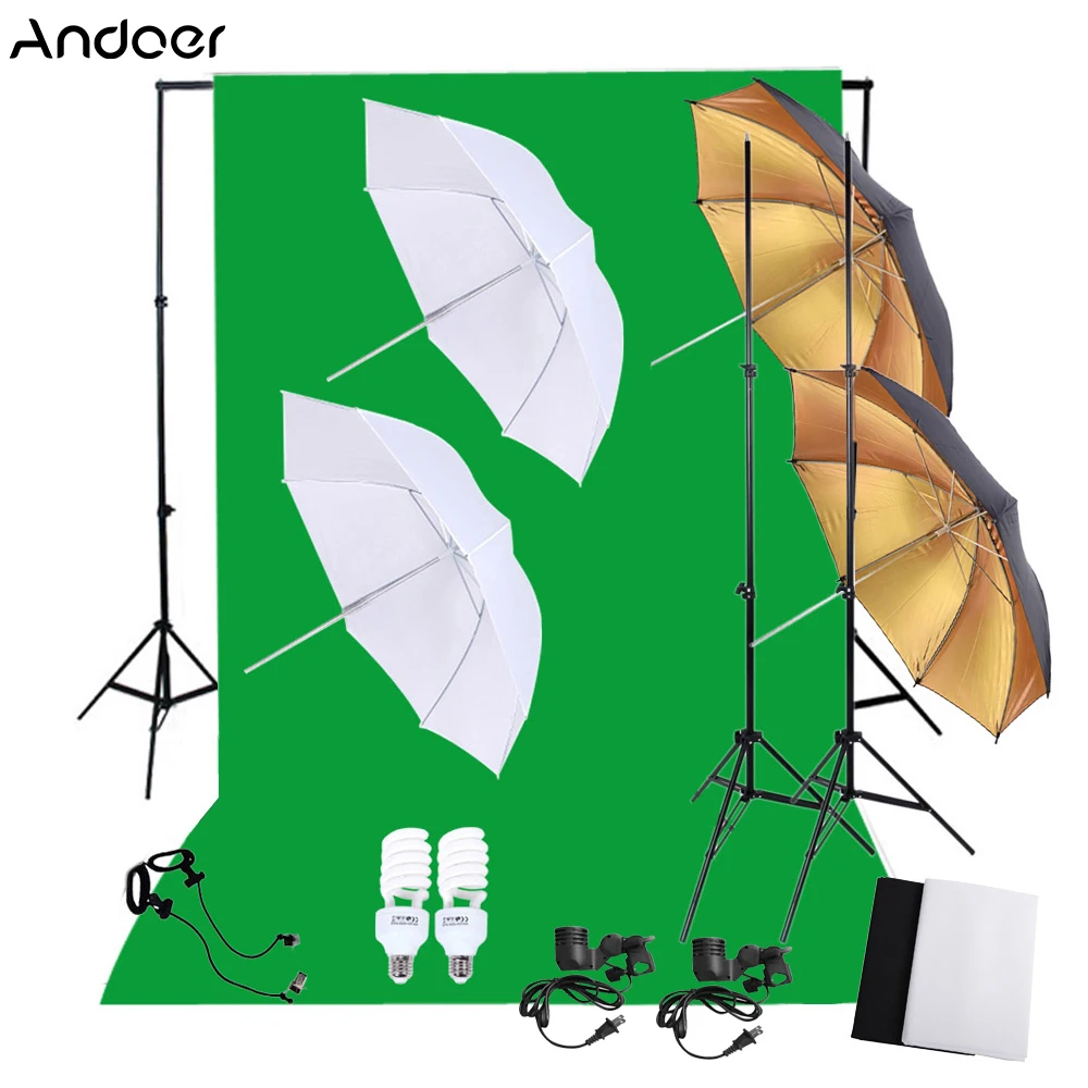 

Professional Photography Photo Lighting Kit Set 45W 5500K Daylight Studio Bulbs+Light Stands+Backdrop Soft Reflector Umbrellas