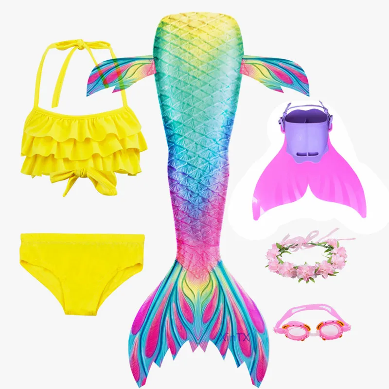 

NEW Arrival!Kids Dream Tail as Mermaid for Children Fancy Mermaid Costume Swimmable Mermaid Tail With fin Goggle with Garland