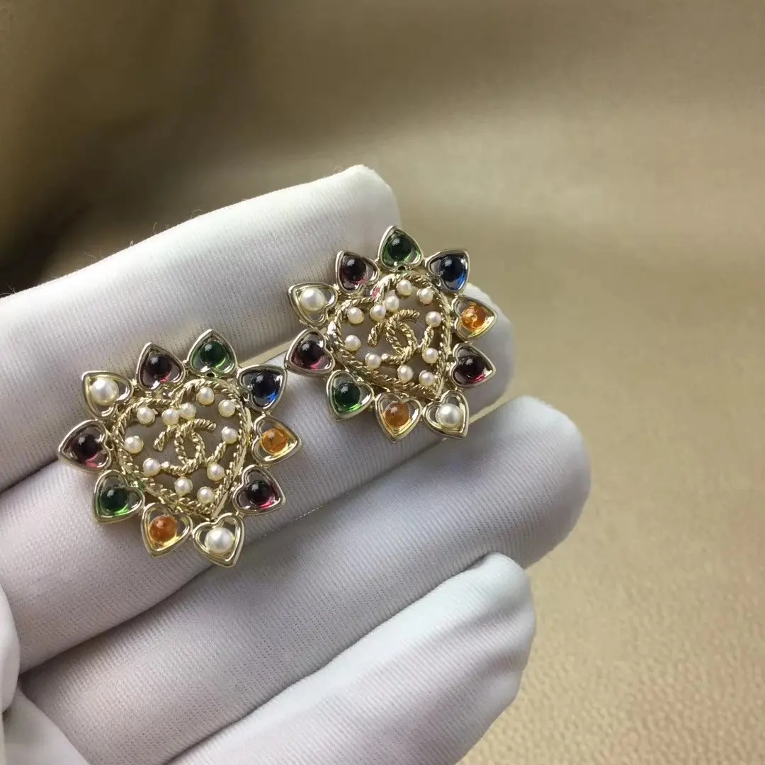 Ретро Красный цветок кристалл круглый кулон кисточкой уха клип aretes de mujer модеран - Окраска металла: Красный