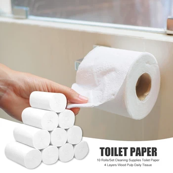

10Rolls/Lot Toilet Roll Paper 4 Layers Home Bath Toilet Paper Primary Wood Pulp Toilet Paper Tissue L Kitchen Bathroom Supplies
