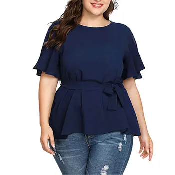 

Summer chiffon is solid plus size short sleeve shirt with tops knot woman 5XL women's clothing 2020