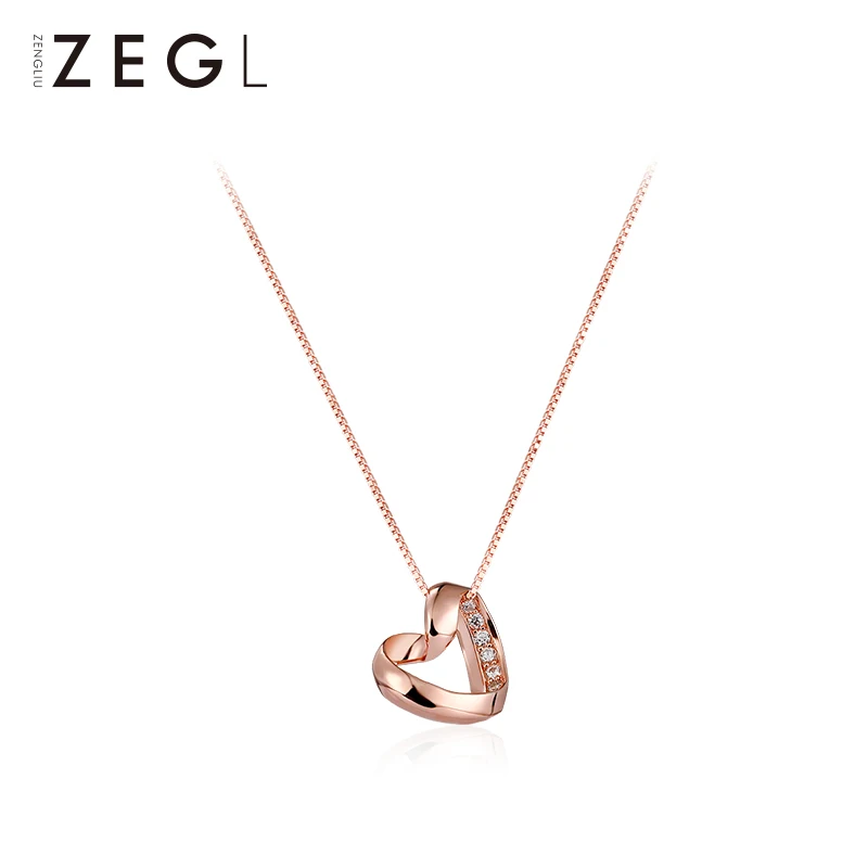 ZengLiu 2020Female 925 Silver Love Necklace 18k Rose Gold Color Plated Simple Fashion Hollow Ms. Clavicle | Украшения и
