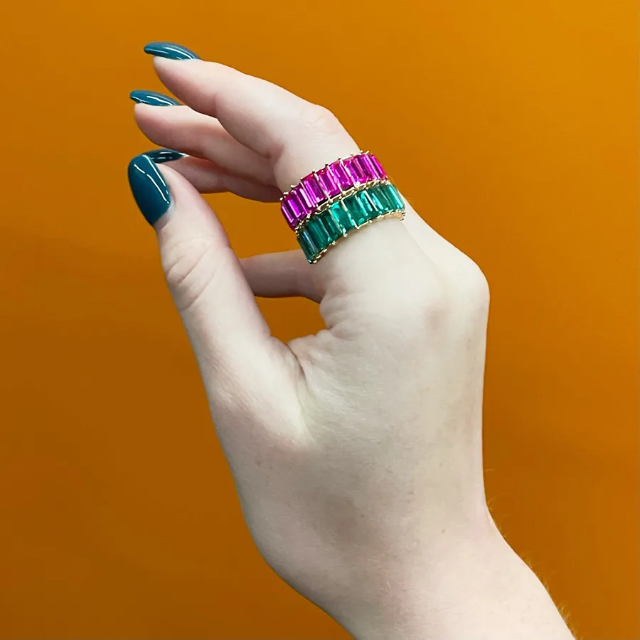 New Luxury Cubic Zirconia Rings For Women Fashion Red Blue Copper Plated Finger Rings Zircon Statement Wholesale Bulk Jewelry