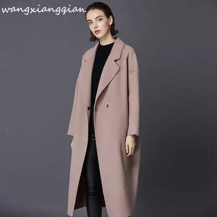 496 pink long Женское кашемировое пальто средней длины Новинка Хепберн ветер СВОБОДНЫЙ Модный повседневный большой размер осень зима шерстяное пальто женский A495 - Цвет: 496 pink long