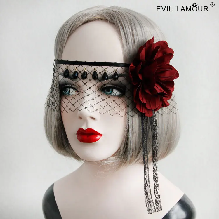 

Million Christmas Black Lace Face Covering Veil Headdress Sexy Ball Half Face Death COS Mask Mj-37