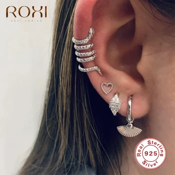 

ROXI Bohemia Drop Shell Hoop Earrings for Women Girls Geometry Sector Earrings Cartilage Jewelry 925 Sterling Silver Pendientes