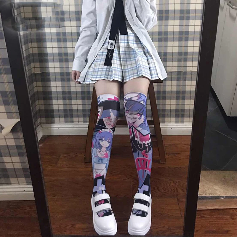 

Sexy Anime Seven Deadly sins Printed Lolita Velvet Stocking Gothic Cosplay Thigh High Socks Women's Punk Knee-high socks