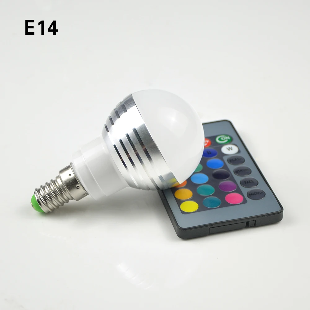 Светодиодный RGB лампа E14 E27 B22 GU10 MR16 3W RGB Изменение Цвета Светодиодный точечный светильник с регулируемой яркостью Волшебные лампочки+ ИК пульт дистанционного управления D40 - Испускаемый цвет: RGB E14