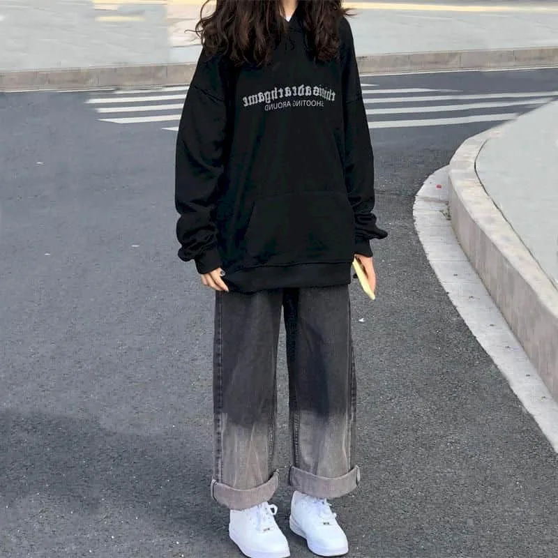 

Джинсы дымчато-серые женские на осень и зиму, новинка, прямые свободные брюки с завышенной талией для студентов в Корейском стиле, модные Папины штаны с широкими штанинами