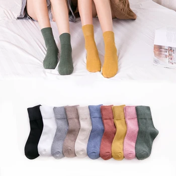 

Solid Colors Women 100% Cotton Socks High Quality Autumn Winter Rib Top Paddy Daily Basic Colorful Soft Socks Lady