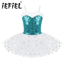 Fashion Girls Ballerina Dress Sequins Sleeveless Dress Party Dress Shiny Princess Clothing Leotard Mesh Tutu Performance Dress