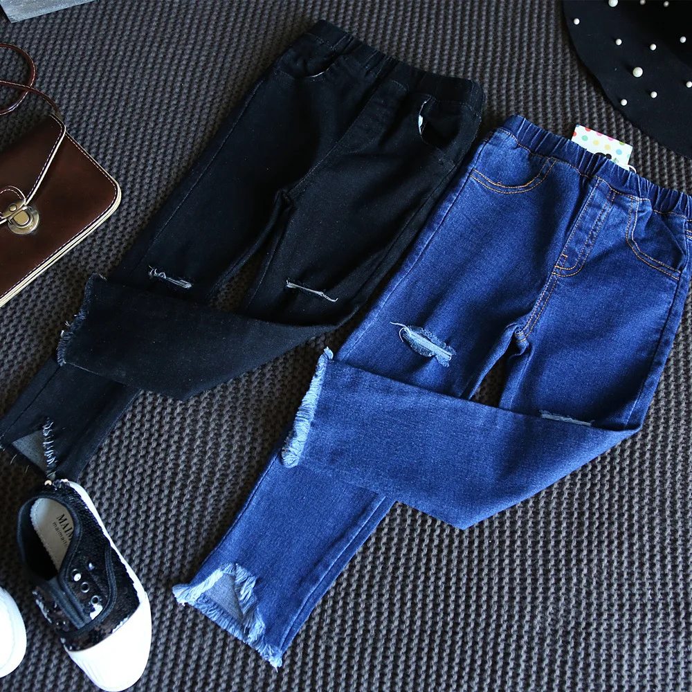 Proud Bay Childrenswear Autumn New Products Girls Europe And America Ultra-Versatile with Holes Cowboy Skinny Pants Pencil