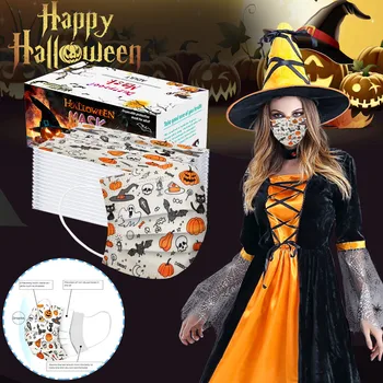 

50PCS Halloween Mask Adult mask Disposable Face Mask Industrial 3Ply Ear Loop Children's Mask Fabric Meltblown Dustproof Mask