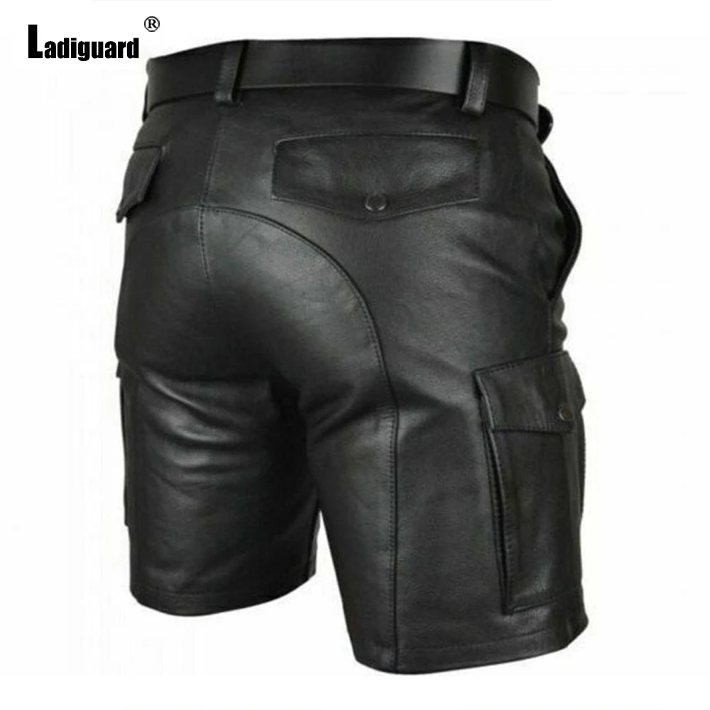 casual shorts for men Men PU Leather Shorts 2021 Summer New Sexy Faux Leather Skinny Shorts Plus size 4xl Male Punk Style Zipper Dance Short Pants mens casual shorts