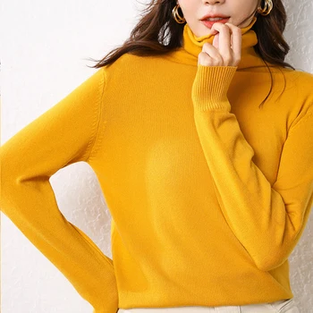 

Women Casual Cashmere Turtleneck Winter Pullover Sweaters 2019 Long Sleeve Elegant Femme Slim Jumper High Collar Knitted Sweater