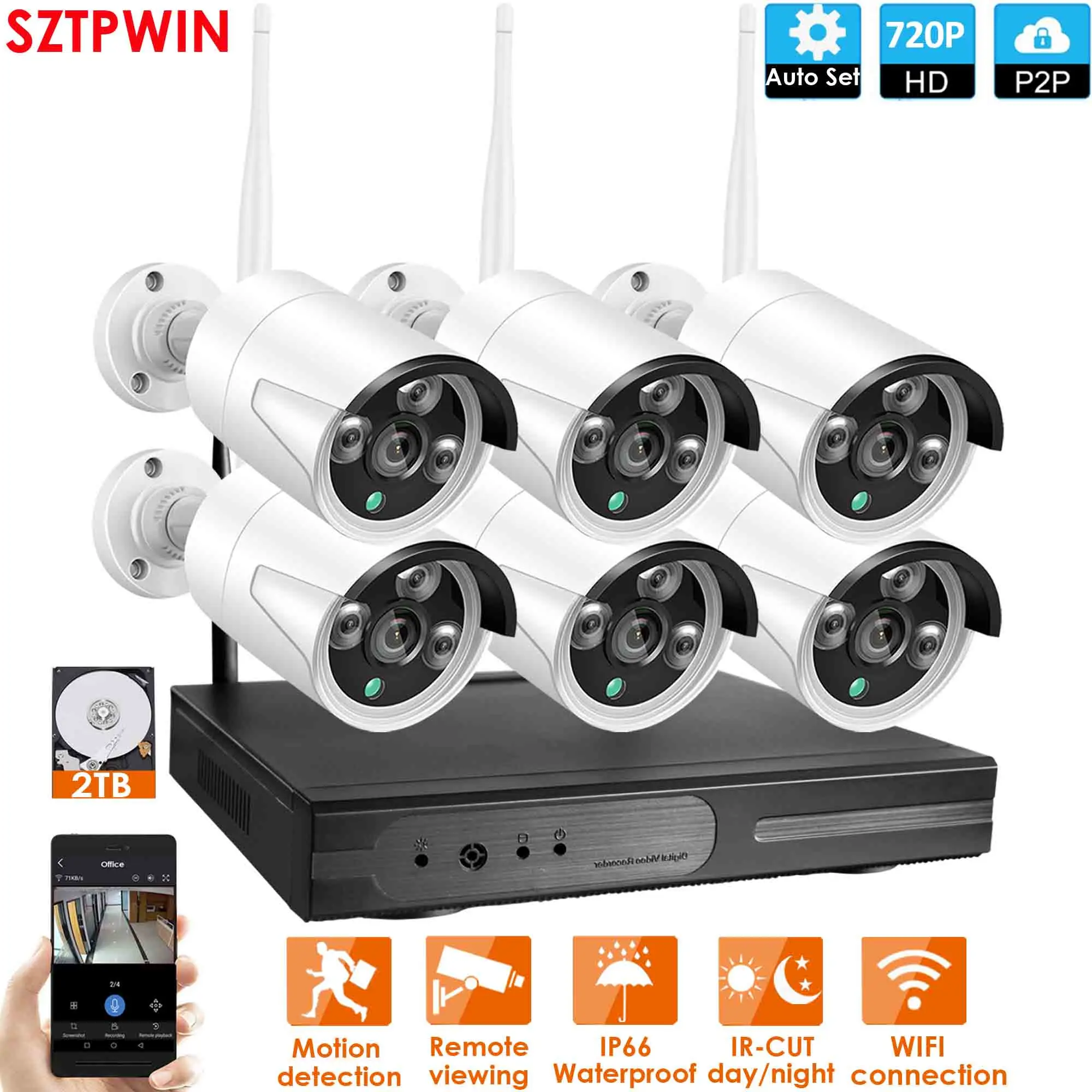 6CH720P WIFIKITwhite 8CH 720P Аудио FHD Беспроводной NVR комплект P2P 720P Крытый Открытый ИК ночного видения безопасности 1.0MP аудио IP камера wifi CCTV система - Цвет: 6CH720P WIFIKITwhite