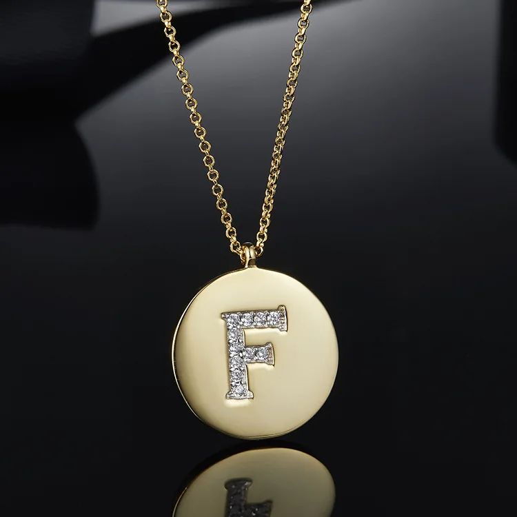 Letter F TONGZHE из чистого 925 пробы серебра, кулон с мелкими буквами, ожерелья для женщин, золотой цвет, тонкая цепочка, английские буквы, ювелирные изделия - Окраска металла: Letter F