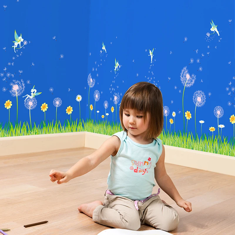 [SHIJUEHEZI] Одуванчик эльф Baseboard стикер ПВХ DIY цветок настенные наклейки для гостиной