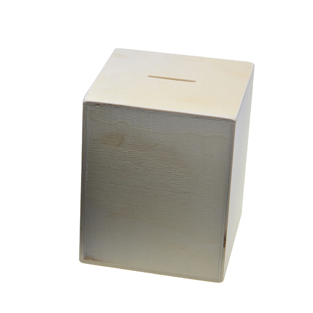 Wooden Plain Cuboid Coin Money Bank Saving Box DIY Painting Decorate Case