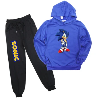 

New Fashion Sonic The Hedgehog Sweatshirt Pants Suit Boys Girls Cotton Pullover Hoodies 2Pcs Kid Children Sweatshirt Harem Pant
