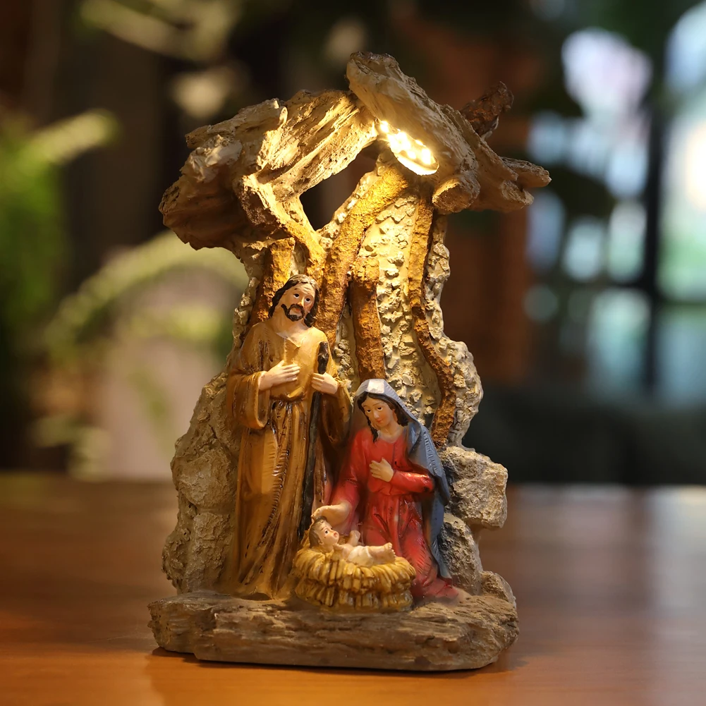 ZAYTON Nativity Scene Home Decor Christ Jesus Mary Joseph Catholic Figurine Xmas Ornament Holy Family Statue Christmas Gift