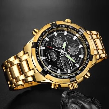 

GOLDENHOUR Stainless Gold Mens Quartz Watch Sport Man Male Clock Military Army Waterproof Men Wrist Watches Relogio Masculino